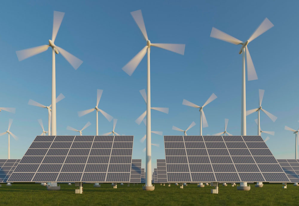 placas solares y molinos de viento